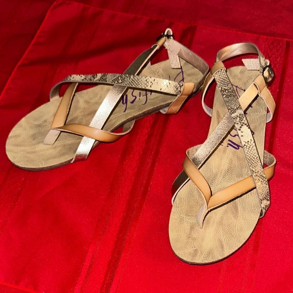 Blowfish Malibu Tan and  Snakeskin Pattern Strappy Sandals Size 11